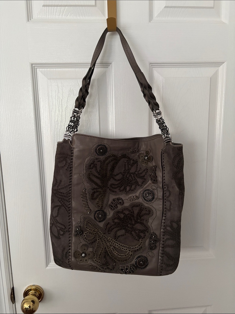 Brighton Embroidered Grey Shoulder Bag for Women